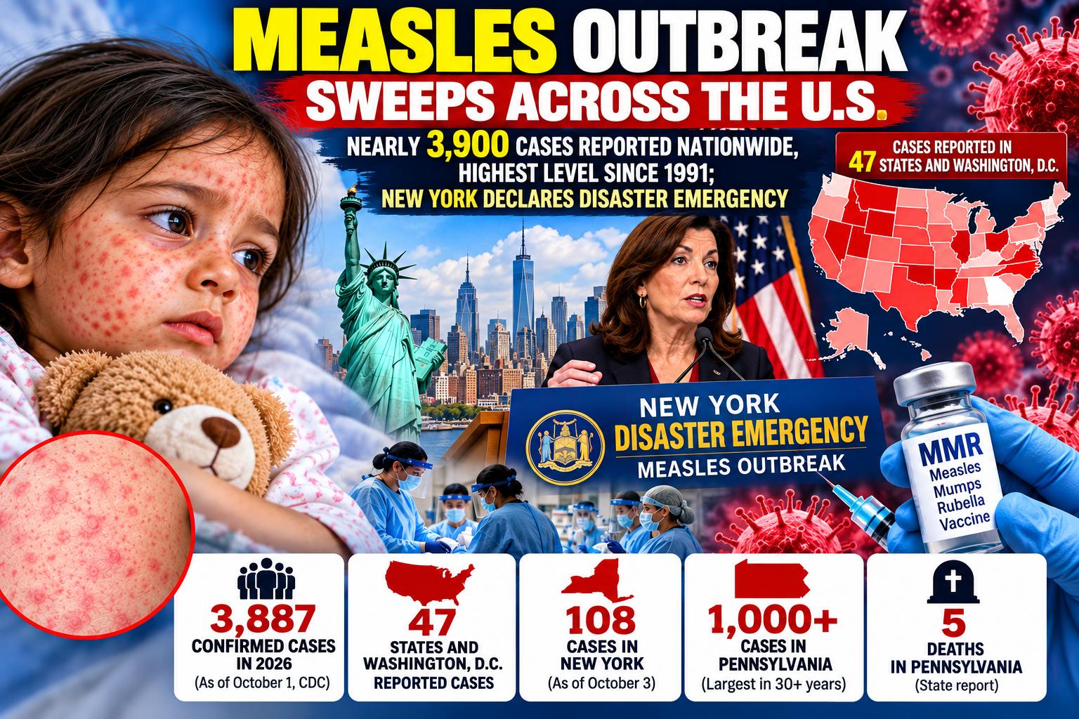 Measles Outbreak Sweeps Across U.S—New York Declares Disaster Emergency: Nearly 3,900 Cases Reported Nationwide, Highest Level Since 1991