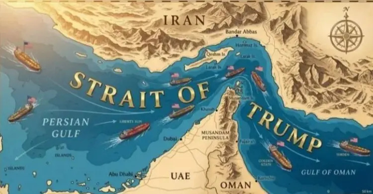 হরমুজ প্রণালীর নাম ‘ট্রাম্প প্রণালী’ দেওয়া মানচিত্র শেয়ার করলেন ট্রাম্প