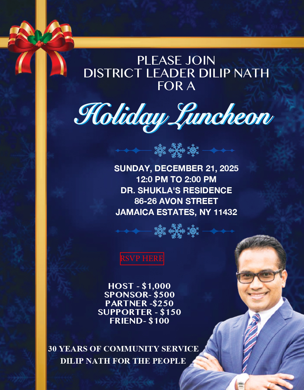 Community Holiday Luncheon to Be Hosted by Dr. Dilip Nath on December 21 in New York, USA